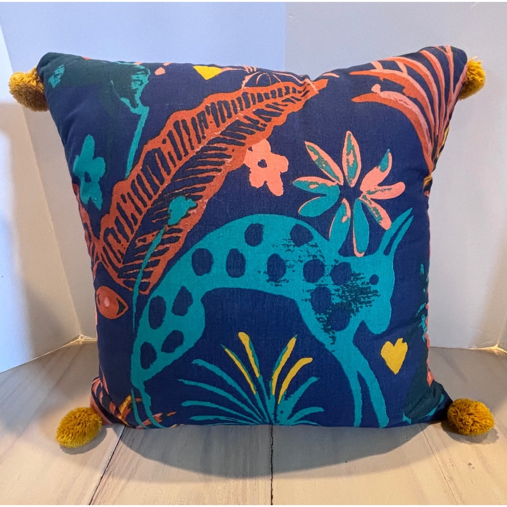Opalhouse Jungalow Tropical Jungle Animal Floral Throw Pillow Navy 16x16 Poms